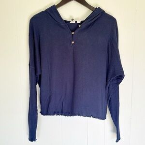 ROXY Navy Blue Hooded Button Top Medium